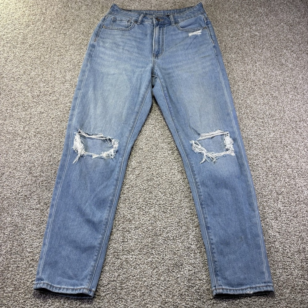 American Eagle Mom Jeans Womens 2 Short Light Wash High Rise Distressed Denim